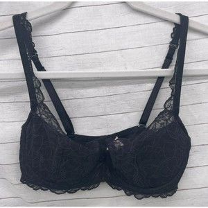 Victoria's Secret Womens Size 34C  Black Lace Sheer Lined Demi Bra Underwire